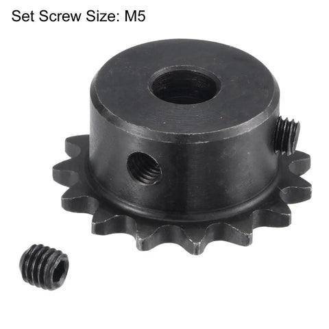 15 Tooth Roller Sprocket For One Quarter Inch Pitch Chain B Type Single Strand Black Oxide C45 Carbon Steel With Set Screws Includes Two Set Screws Compatible With ISO 04C Sprockets And Fixed Shaft Mounts For Industrial Machinery Uxcell
