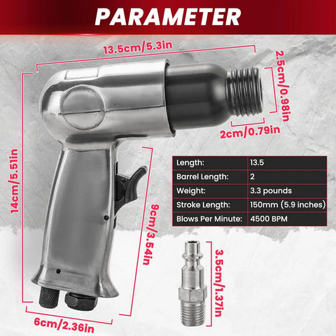 Powerful 150mm Air Hammer Kit With 4500 BPM Pneumatic Hammer dimensions and specifications