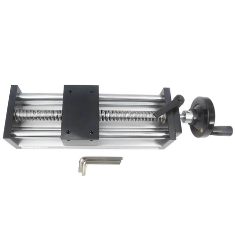 150mm Effective Travel Dual Optical Axis Manual Sliding Table with SFU1605 Ball Screw, Linear Rail Guide and Handwheel, top view