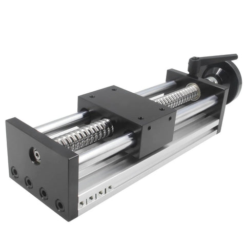 150mm Effective Travel Dual Optical Axis Manual Sliding Table with SFU1605 Ball Screw, Linear Rail Guide and Handwheel