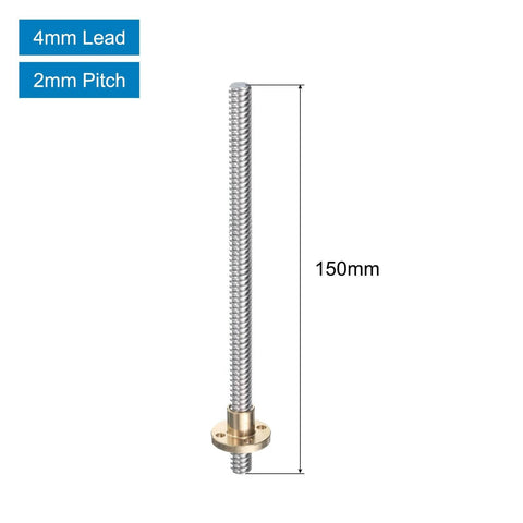✝️ 2 pcs 150mm / 6 inch tr8x4 stainless steel lead screw with t8 brass nut - for 3d printer z axis, cnc machine