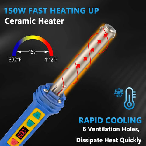 Powerful 150W LED Digital Adjustable Temperature Plastic Welder Kit with adjustable ceramic heater and digital display
