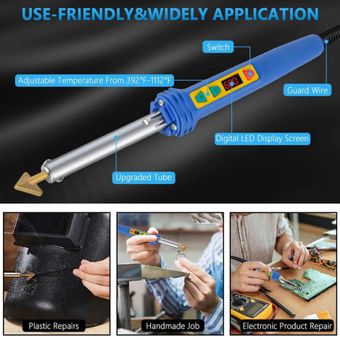 Powerful 150W LED Digital Adjustable Temperature Plastic Welder Kit with 106 Welding Rods and 4 Tips Plus a 3 in 1 Soldering Iron