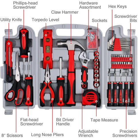 All Purpose 156 Piece Home Tool Kit In Foldable Toolbox For Everyday DIY And General Repairs Unisex Hand Tools Set