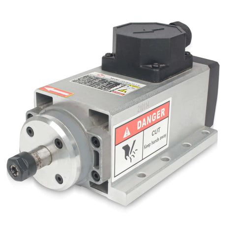 1.5KW 220V Air Cooled Spindle Motor ER11 24000RPM for CNC Router Engraver; front view with warning label and ER11 chuck