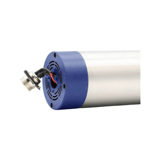 Close-up of 1.5kW ER11 Air Cooled Spindle Motor For CNC Machines 65mm Diameter, showing connector and metal body.