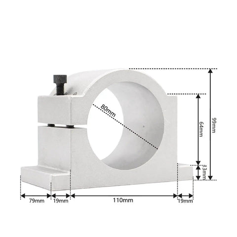 Beast 1.5KW 220V ER11 CNC Spindle Motor With Air Cooling, 80mm Clamp Bracket, precise dimensions displayed