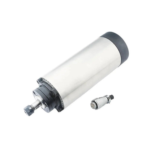 1.5kW ER11 Air Cooled Spindle For CNC Router 220V 380V With 4 Bearings 24000 RPM, shown with connector, for woodworking and milling.