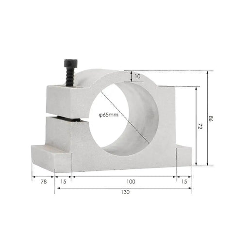 65mm bracket for 1.5KW ER11 D65 110V air cooled spindle motor kit, dimensions detailed, for CNC routers, part of inverter-ready kit