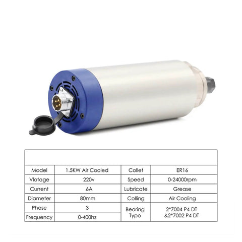 1.5kW ER16 Air Cooled Spindle Motor Kit For CNC Machines Pro Grade Engraving Ready with specifications