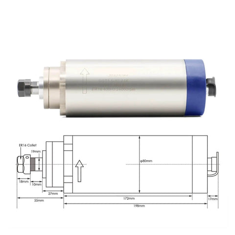 1.5kW ER16 Air Cooled Spindle Motor Kit For CNC Machines Pro Grade Engraving Ready 80x200mm Size with Four Bearings