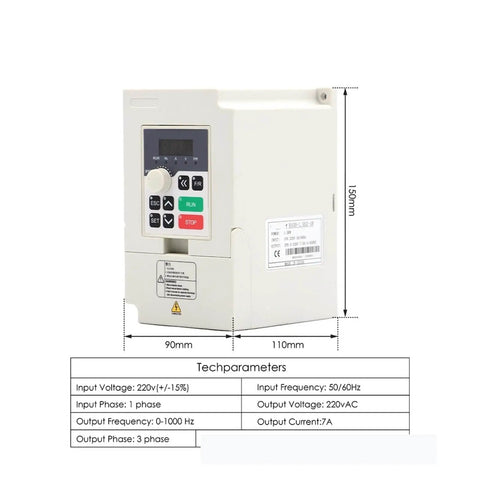 220V H100 VFD Drive from Dope 1.5kW ER16 Air Cooled Spindle Motor Kit with parameters displayed