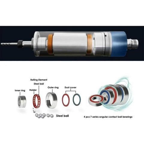 1.5KW ER11 Air Cooled Spindle Motor 65mm Shaft 110V AC For CNC Woodworking With Four Angular Contact Bearings 24000RPM diagram