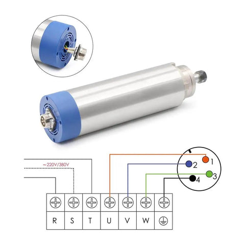 1.5KW ER11 Air Cooled Spindle Motor 65mm Shaft 110V AC For CNC Woodworking With Four Angular Contact Bearings and wiring diagram