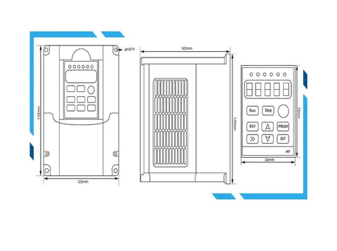 Technical diagram of the ER20 Air Cooled Spindle Motor Square Type with Flange 1.5kW Frequency Drive 220V for precise CNC milling.