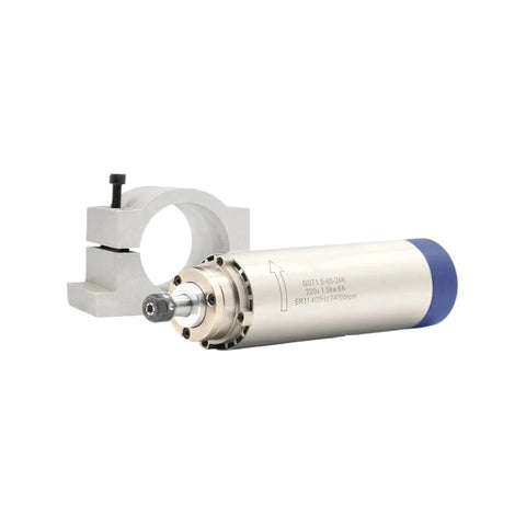 1.5 kW ER11 Air Cooled Spindle With Four Bearings, High Speed Axial Preload For Extra Stiffness, 24000 RPM, 65x204mm, and 65mm Bracket