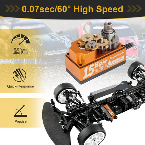 Low Profile Servo 0.07sec Fast Speed Steering Servo 15kg fit 1/10 RC Touring Cars Drift for Tamiya TT02 HPI RS4 Sport 3 Sprint 2