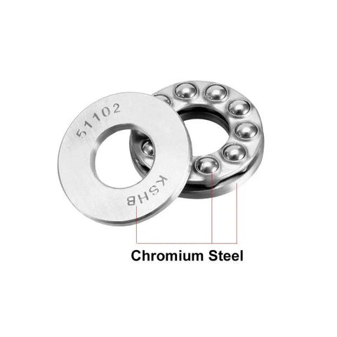 Thrust Ball Bearing Set 15mm Bore 28mm Outer Diameter 9mm Width Chrome Steel ABEC3 shown in close-up, highlighting chromium steel.