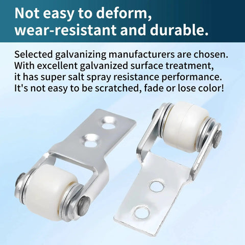 8 Pack 15mm Diameter Wheel Sliding Door Track Guide Rollers for Smooth Sliding Doors with metal frame and white wheels.