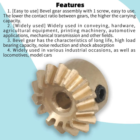 15T Copper Bevel Gear Wheel 0.8 Modulus 3mm Bore 10mm OD with assembly features listed