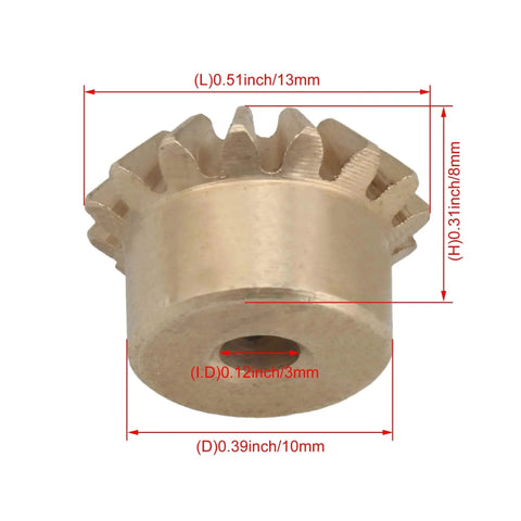 15T Copper Bevel Gear Wheel 0.8 Modulus 3mm Bore 10mm OD side view with dimensions labeled