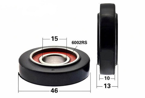 15x46x13mm Polyurethane Wheel Roller Bearing 10mm Black Tire