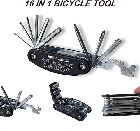 16-In-1 Bike Multitool For Quick Fixes, Portable Bicycle Repair Kit With Hex Keys, Screwdrivers, Socket Wrenches, Spoke Wrench