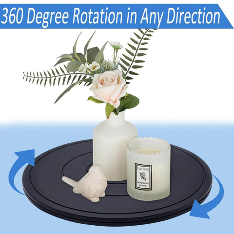 16 Inch Heavy Duty Lazy Susan Rotating Swivel Stand with decorative items, smooth 360 rotation for displays.