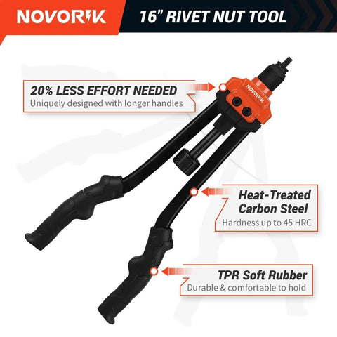 Rivet Nut Tool Kit 16 Inch Pro Grade Set With 15 Mandrels And 182 Rivet Nuts, ergonomic handles, heat-treated carbon steel.