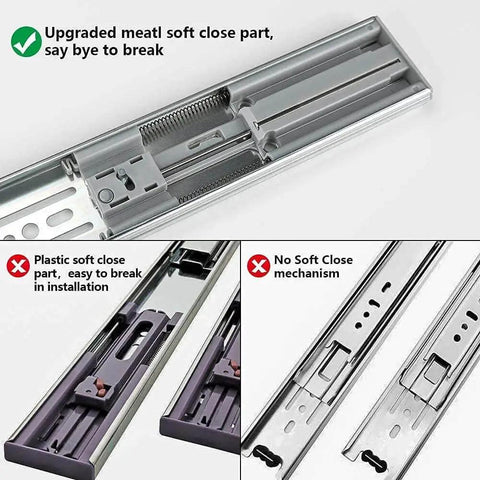 Close-up view of 16 Inch Heavy Duty Soft Close Drawer Slides 1 Pair Full Extension Ball Bearing Glides