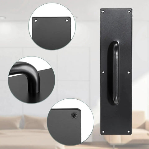Two Piece 16 Inch Stainless Steel Door Handle Pull And Push Plate Set in brushed black, heavy duty for home and office use.