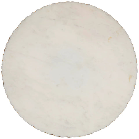 16 inch white marble lazy susan with gold edge, polished stone rotating turntable featuring a gold foil accent for tables, top view.
