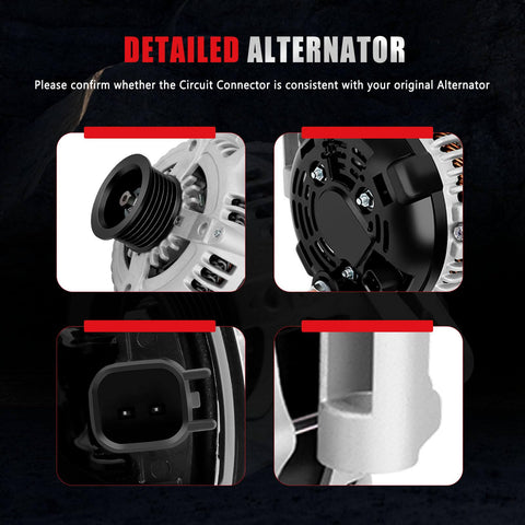 Detailed view of 160Amp 12V High Output Alternator Replacement for Dodge Challenger and Chrysler 300 showing rear and connector