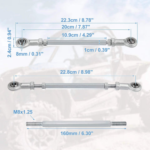 160mm Adjustable Steering Tie Rod Ball Joint with 8mm Hole, Carbon Steel Steering and Suspension Link for 49cc Electric ATV and Go Kart