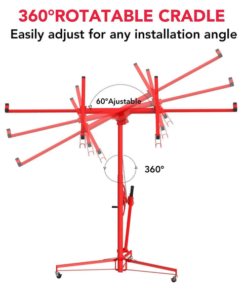 16 ft Drywall Lift, Sheetrock Lift Drywall Lift, 150 LBS Capacity Drywall Lift Panel Hoist with 360° Adjustable Telescopic Arm, red