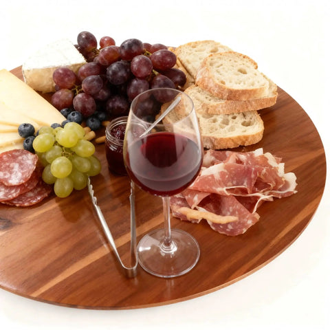 16 Inch Acacia Wood Turntable Organizer For Tabletop Cabinets And Pantries Lazy Susan Rotating Tray with wine and snacks