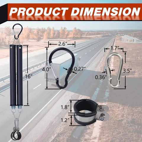 Diagram showing dimensions of 16 Inch Double Tender Spring Kit With Trailer Hose Holder And Heavy Duty Air Lines Holder For Semi Trucks Trailers And Tractors 3 In 1 Air Lines Holder And Hose Tension System