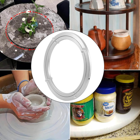 16 Inch Aluminum Heavy Duty Lazy Susan Turntable Bearing with metal swivel rotating plate, ideal for dining tables, workbenches