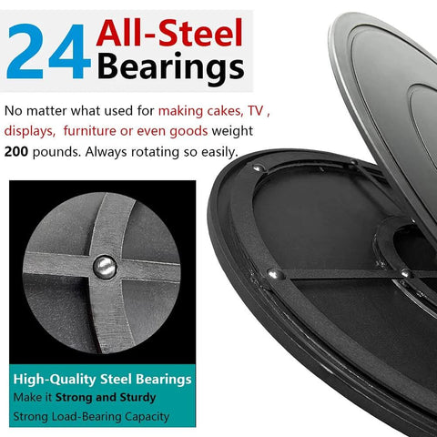 Close-up of 24 all-steel bearings on 16 Inch Lazy Susan Turntable Heavy Duty Rotating Swivel Stand with Steel Ball Bearings Flat Base