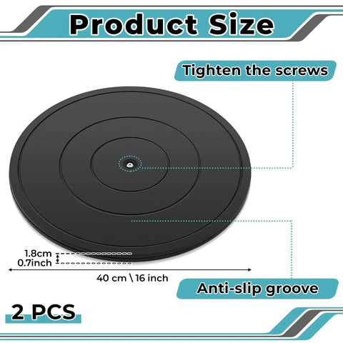 2 Pack 16 Inch Lazy Susan Turntables With 360 Degree Rotation Heavy Duty Rotating Stands featuring dimensions and anti-slip groove