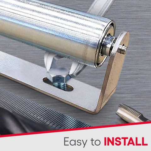 Close-up of Pack of 2 16" Long Roller & Bracket Set 1.5" Diameter Galvanized Steel Industrial Use Easy Install Reliable & Sturdy design