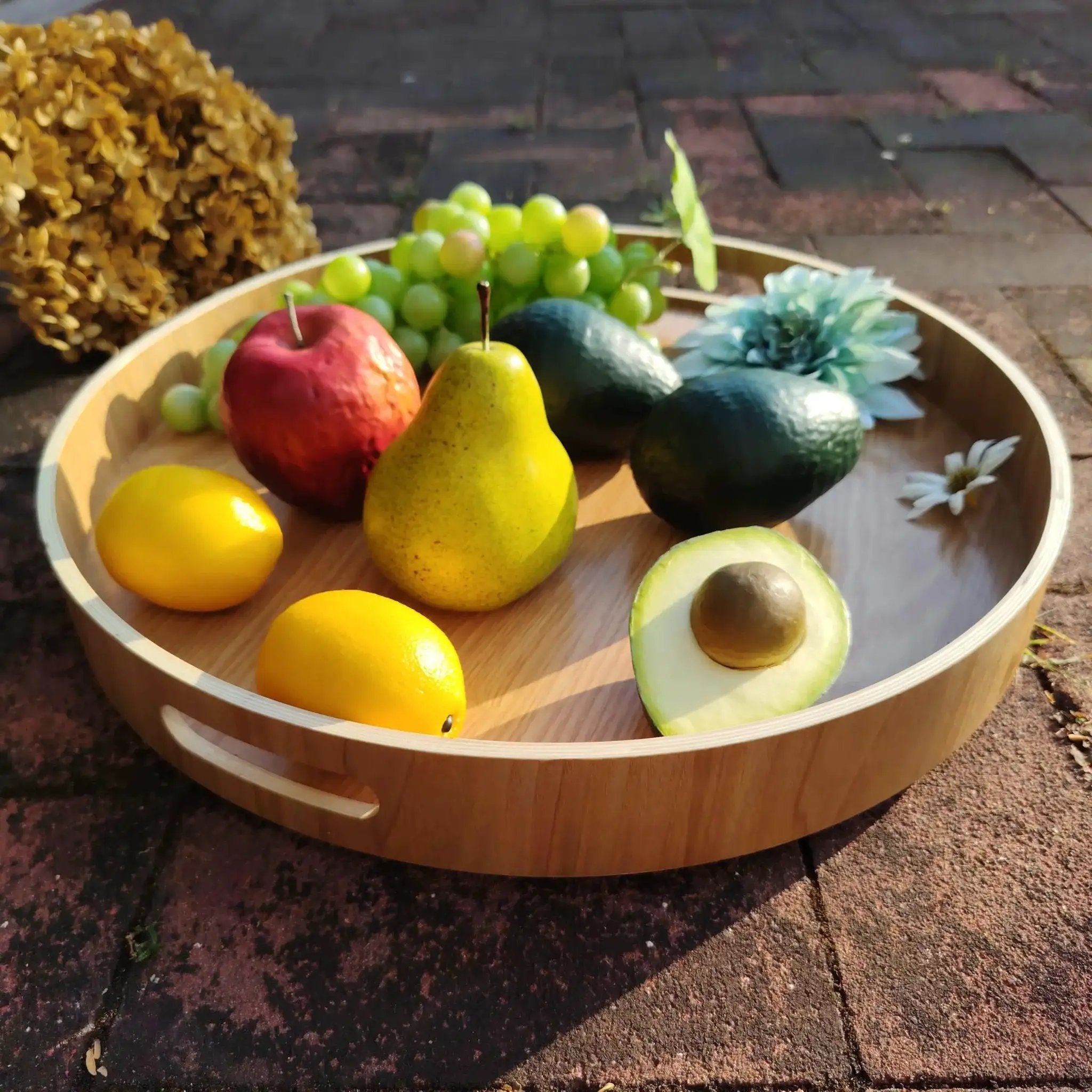 16 Inch Lazy Susan Turntable With Handles Wooden Rotat