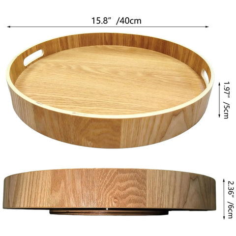 16 Inch Lazy Susan Turntable With Handles Wooden Rotating Tray With Raised Rim For Rustic Farmhouse Kitchen Island Display