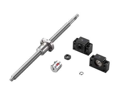 16mm Anti-Backlash Ball Screw Kit SFU1605 RM1605 with ball screw nut, BK BF12 bearings, and coupler for CNC machines