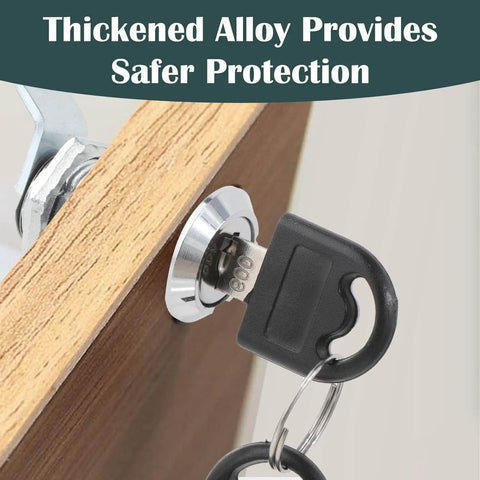 16mm Mailbox Lock With 4 Keys And 4 Lock Plates Heavy Duty Cam Lever Locks For Mailbox Cabinet Drawer Toolbox And Furniture Corrosion Resistant Zinc Alloy Security Upgrade, showing a key inserted into the lock on a wooden surface.
