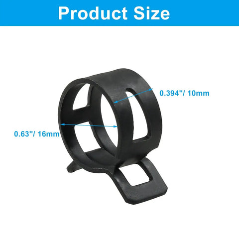 Close-up of 16mm heavy duty spring band hose clamp, 0.394 inch width, 65Mn steel, part of Set Of 30 Heavy Duty Spring Band Hose Clamps 16mm Inner Diameter.