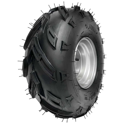 16x8-7 Go Kart Wheels with Tire, 7 inch, for ATV UTV Quad Lawn Mower 3 Bolt 78mm Pattern, side view, black rubber and metal