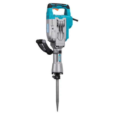 Powerful 1700W Corded Demolition Jack Hammer With 31 Pound Weight Delivers 1900 BPM And 55 Joules For Aggressive Concrete Pavement Brick And Tile Breaking Includes Carrying Case Flat Chisel And Bull Point Chisels For Construction And Renovation Projects
