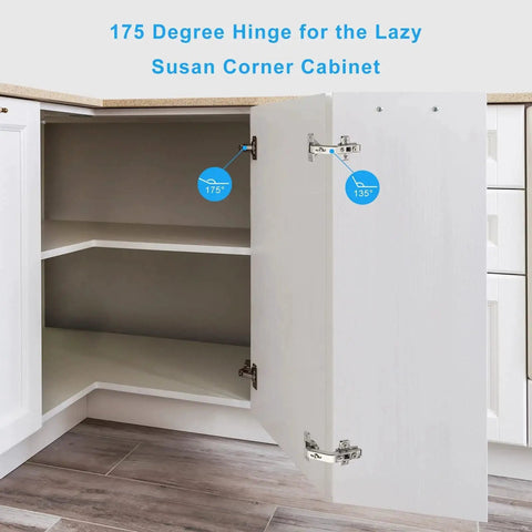 2 Pack Frameless Full Overlay 175 Degree Soft Close Lazy Susan Hinges With Clip On Plate For Corner Cabinets And Folded Doors