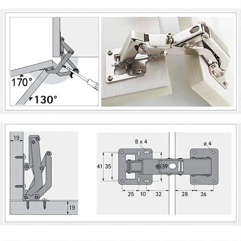 2 PCS 175 Degree Hinges Soft Close Hinge Hydraulic Frameless Cabinet Doors Hinges Adjustable Mounting Hinges diagram